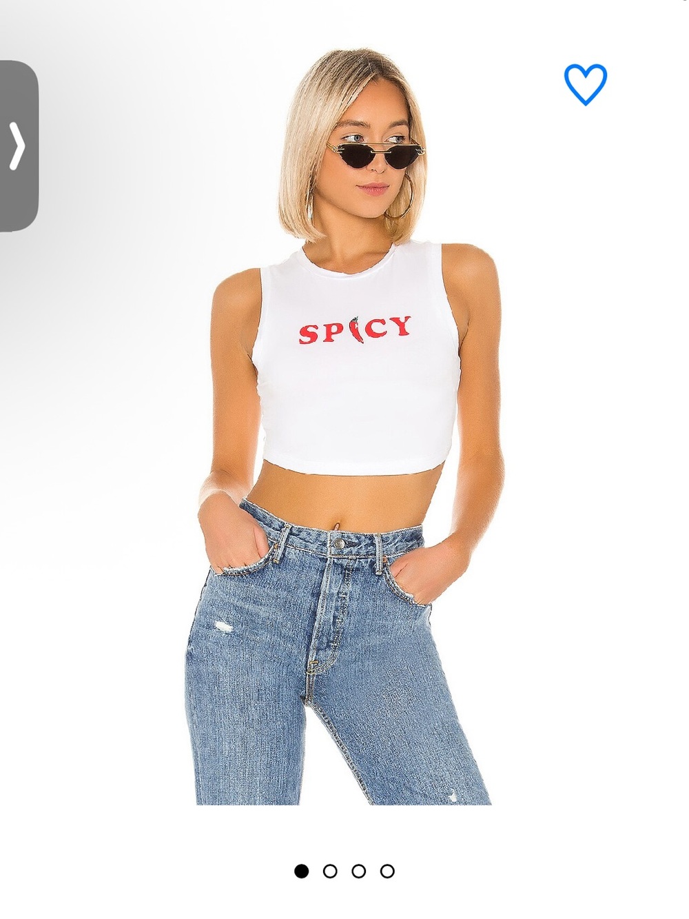 superdown White Crop Tank Top with Red SPICY Graphic